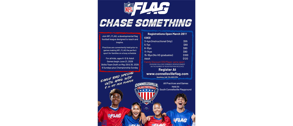 Connellsville Flag Football League Registrations Now Open!!